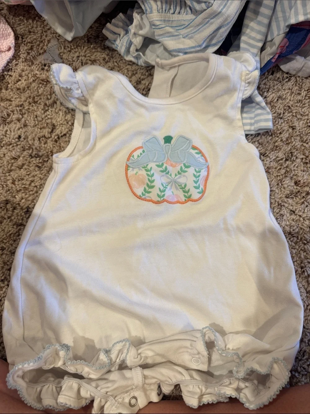 Girls White Pumpkin Applique Romper